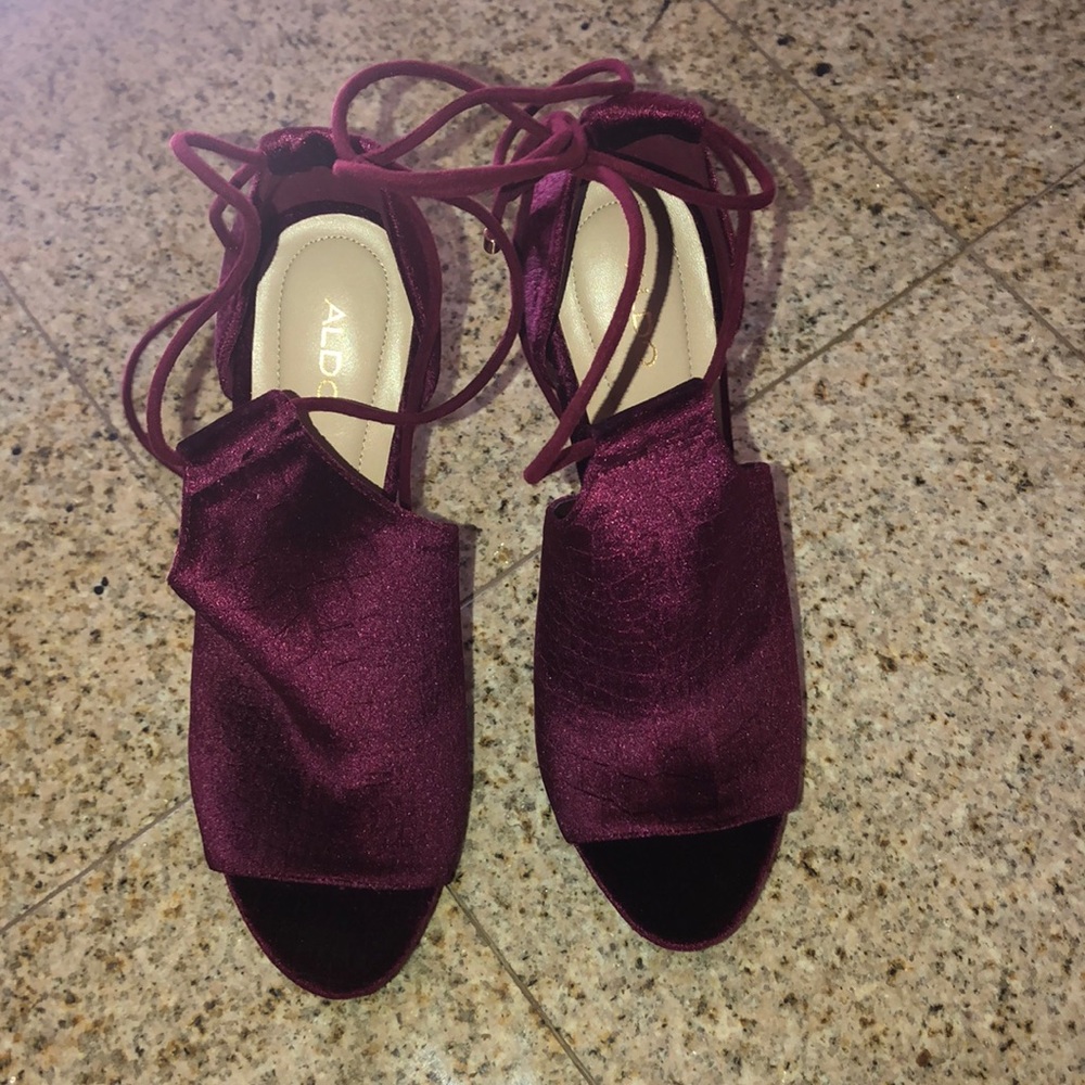 Aldo Burgundy Strappy Suede Heels